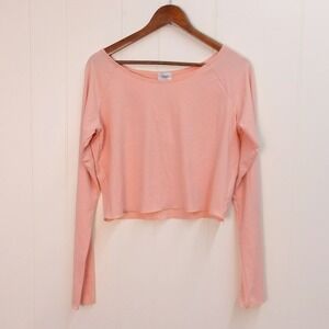 Jenni Long Sleeve Crop Top Light Peach Waffle Knit Casual Comfy Blouse XL /#9188